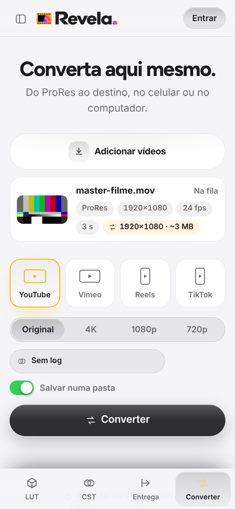 O conversor da Revela no celular